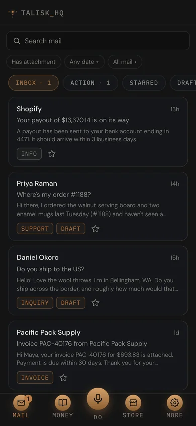 The inbox on a phone, with the same tags and the same unread counts.